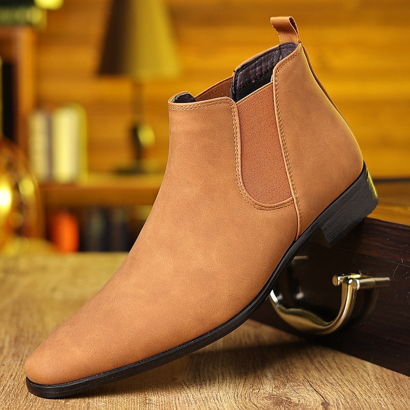 Men's Elastic-Panel Slip-On Ankle Boots - Red Brown