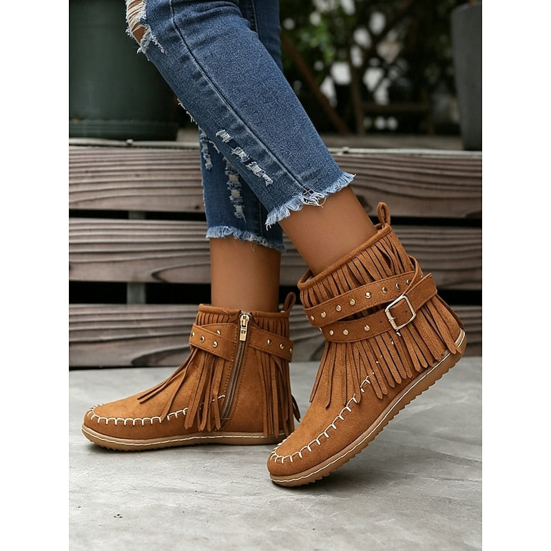 Women's Fringe Moccasin Ankle Boots