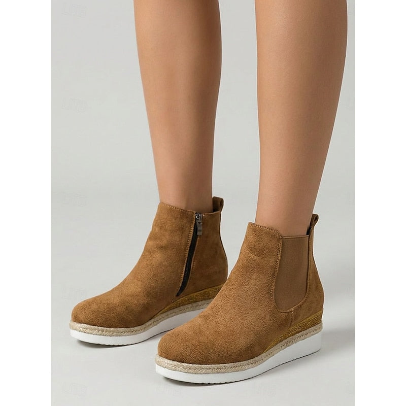 Women's Wedge Chelsea Ankle Boots with Braided Trim
