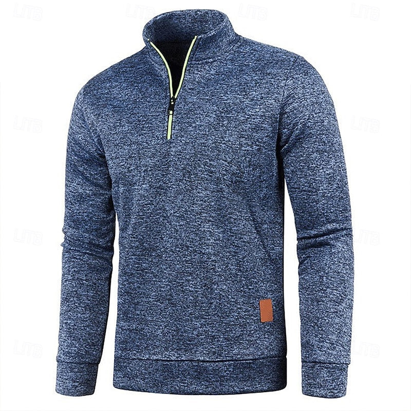 Men's Quarter-Zip Long Sleeve Stand Collar Polo