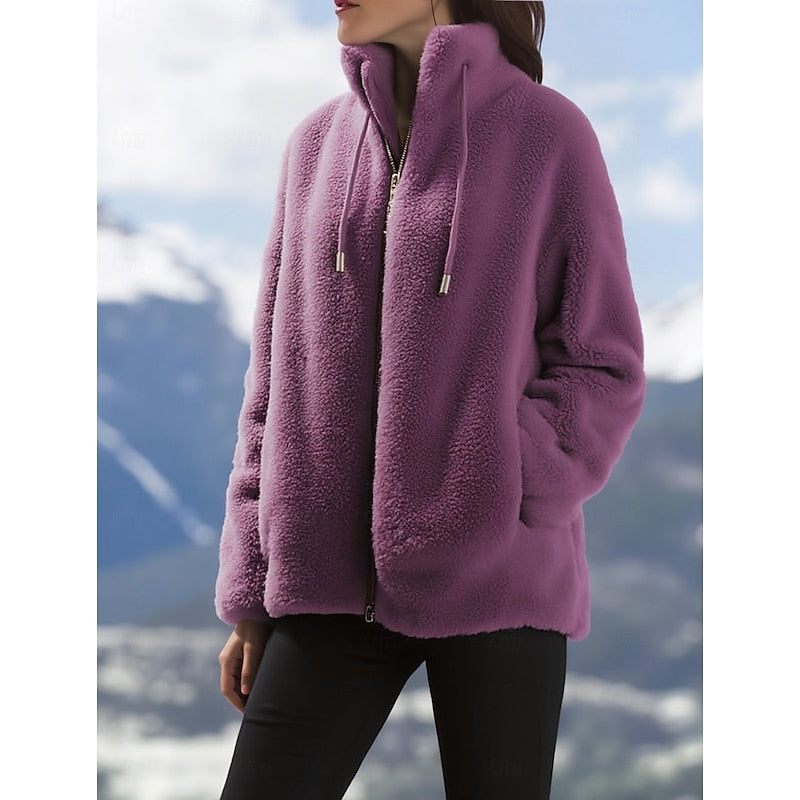 Women's Soft Full-Zip Stand Collar Coat