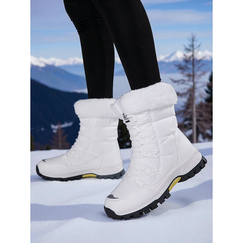 Women's Lace-Up Winter Boots with Grip Sole - Black