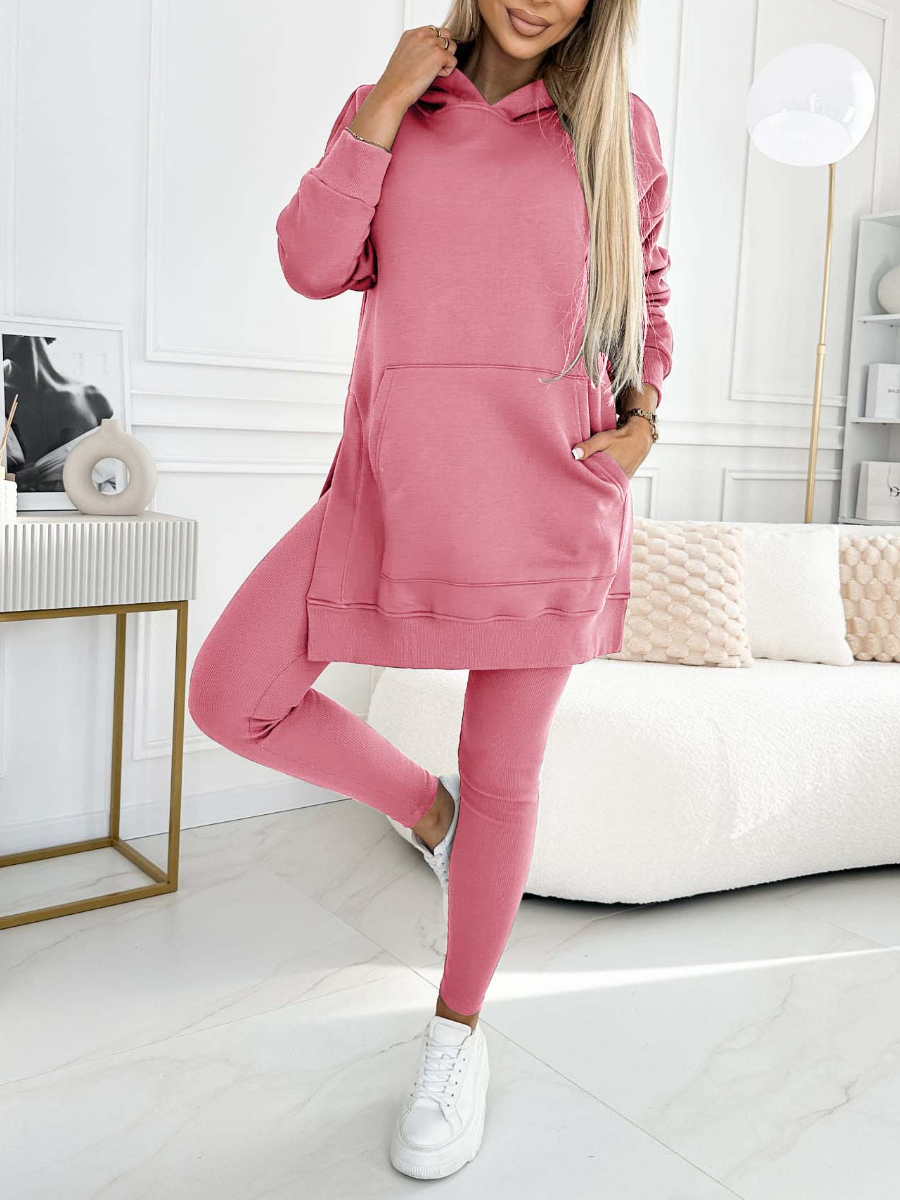 Women's Longline Hoodie and Leggings Set - Dark Gray