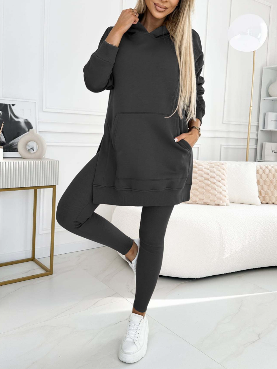 Women's Longline Hoodie and Leggings Set - Pink