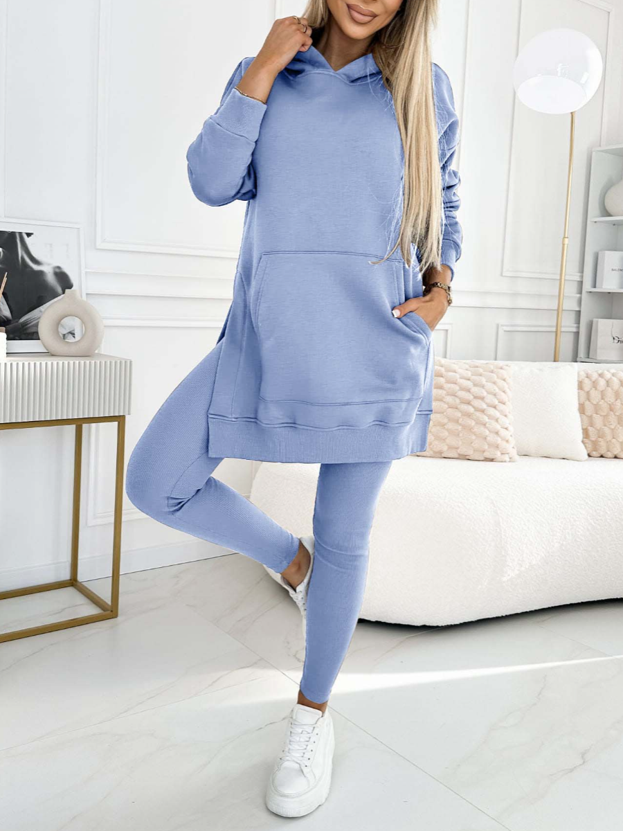 Women's Longline Hoodie and Leggings Set - Light Blue