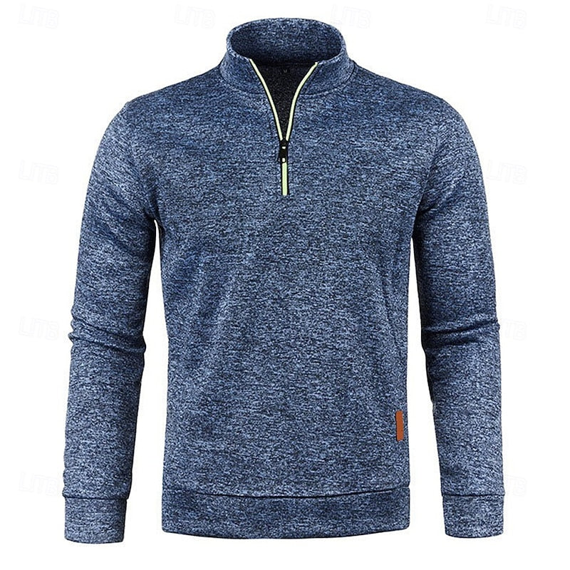 Men's Quarter-Zip Long Sleeve Stand Collar Polo