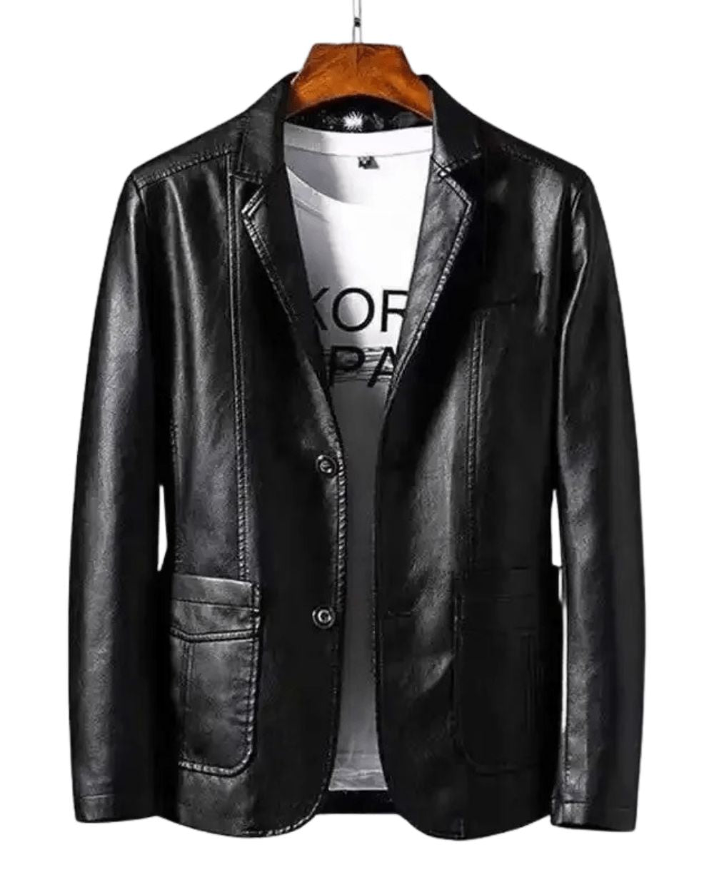 Men's Two-Button Tailored Leather Blazer Jacket