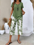 Women’s Leaf Print Capri Two-Piece Set - Green