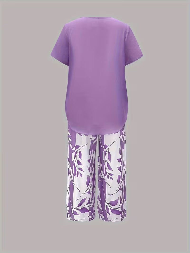 Women’s Leaf Print Capri Two-Piece Set