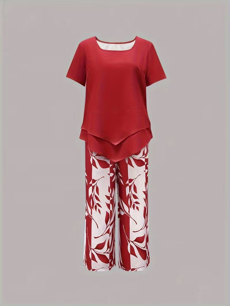 Women’s Leaf Print Capri Two-Piece Set