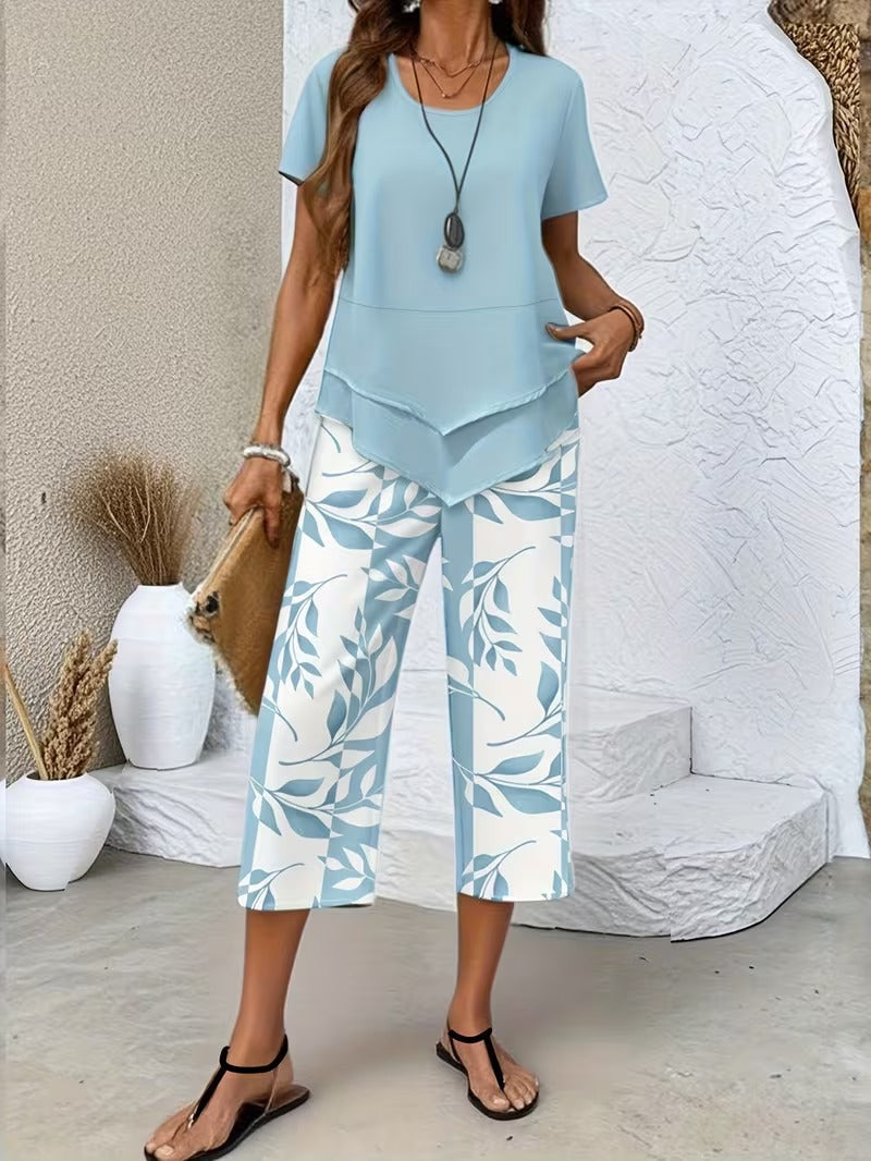 Women’s Leaf Print Capri Two-Piece Set