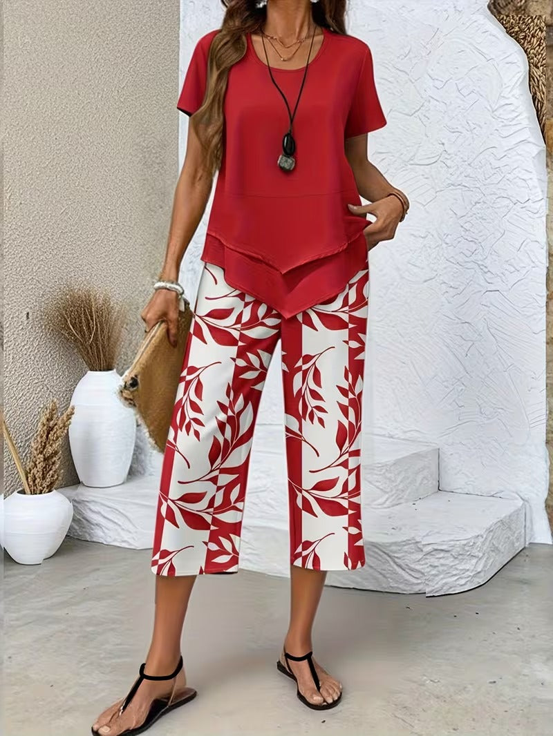 Women’s Leaf Print Capri Two-Piece Set