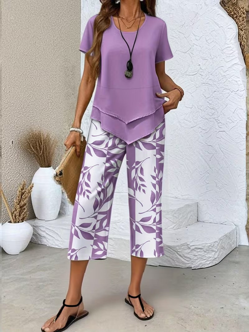 Women’s Leaf Print Capri Two-Piece Set