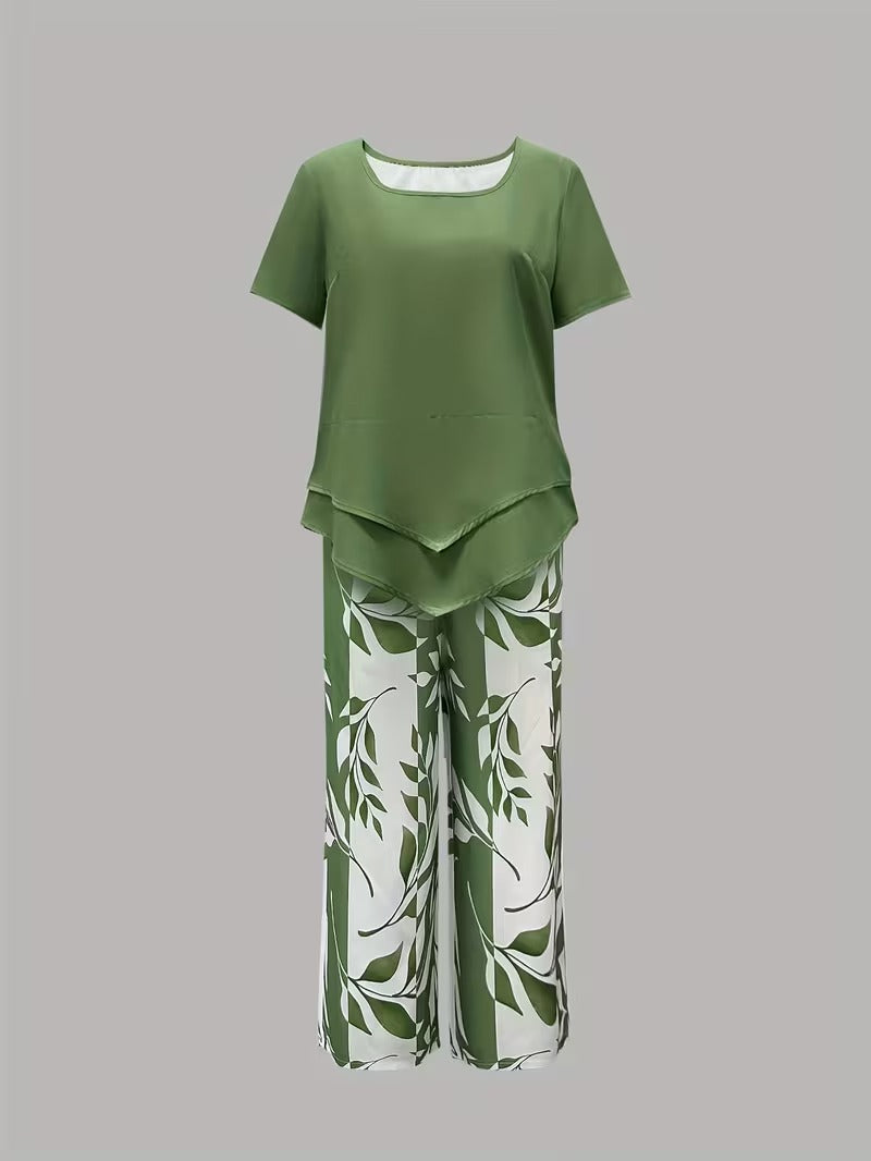 Women’s Leaf Print Capri Two-Piece Set