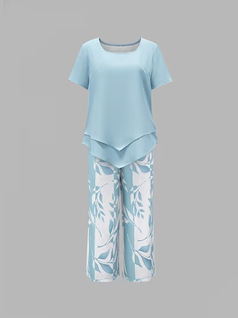 Women’s Leaf Print Capri Two-Piece Set