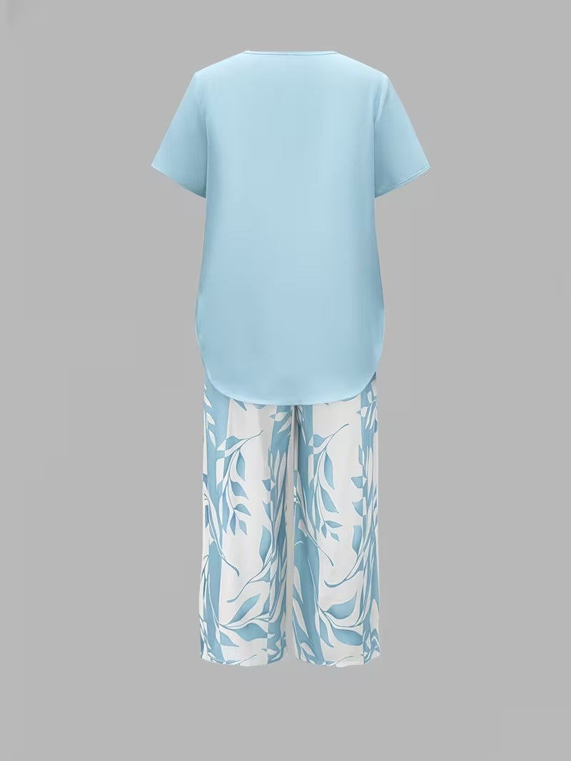 Women’s Leaf Print Capri Two-Piece Set