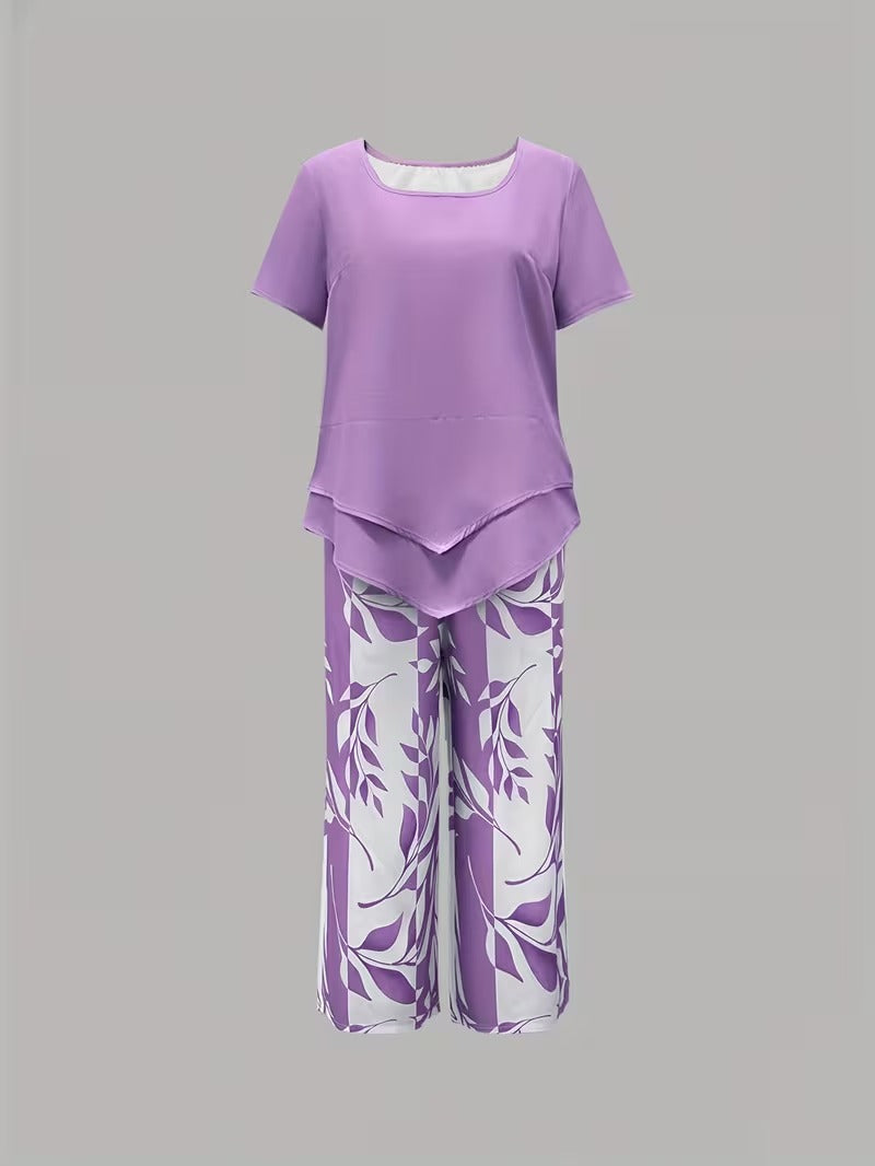 Women’s Leaf Print Capri Two-Piece Set