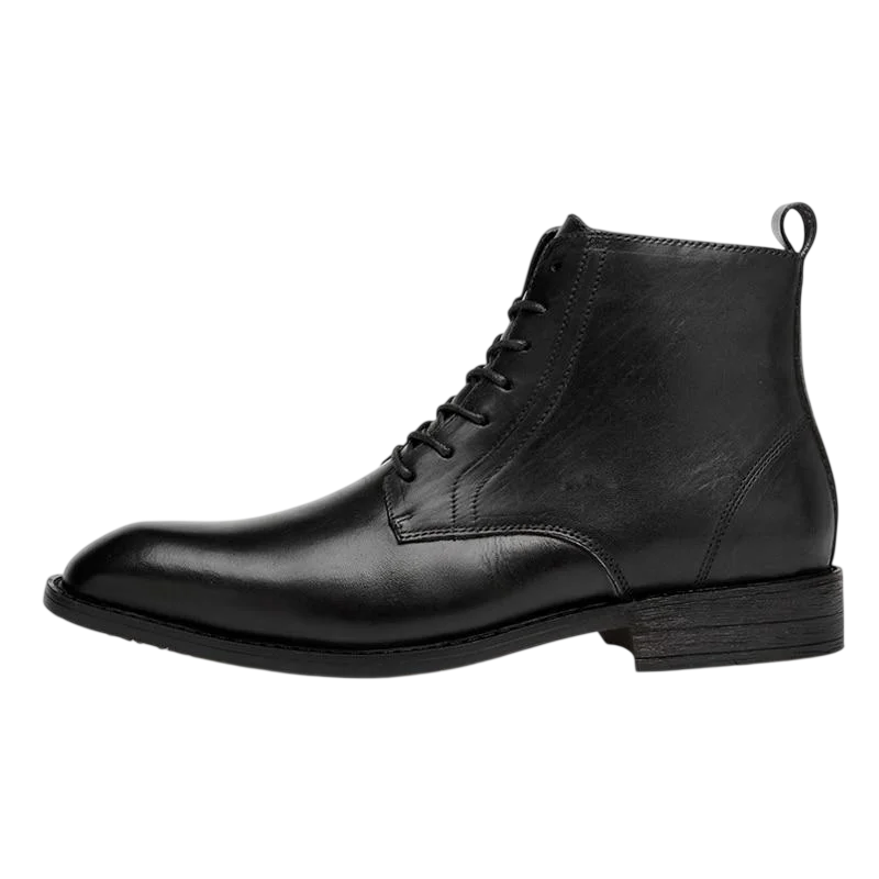 Men's Leather Lace-Up Ankle Boots - Black