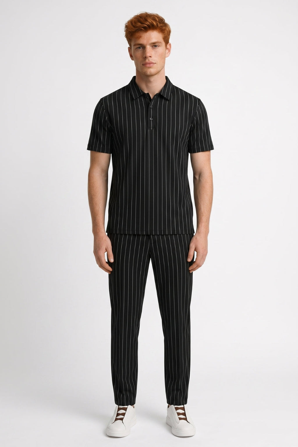 Men's Printed Polo and Tailored Pants Two-Piece Set