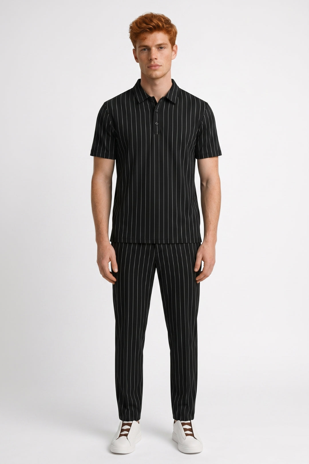 Men's Printed Polo and Tailored Pants Two-Piece Set