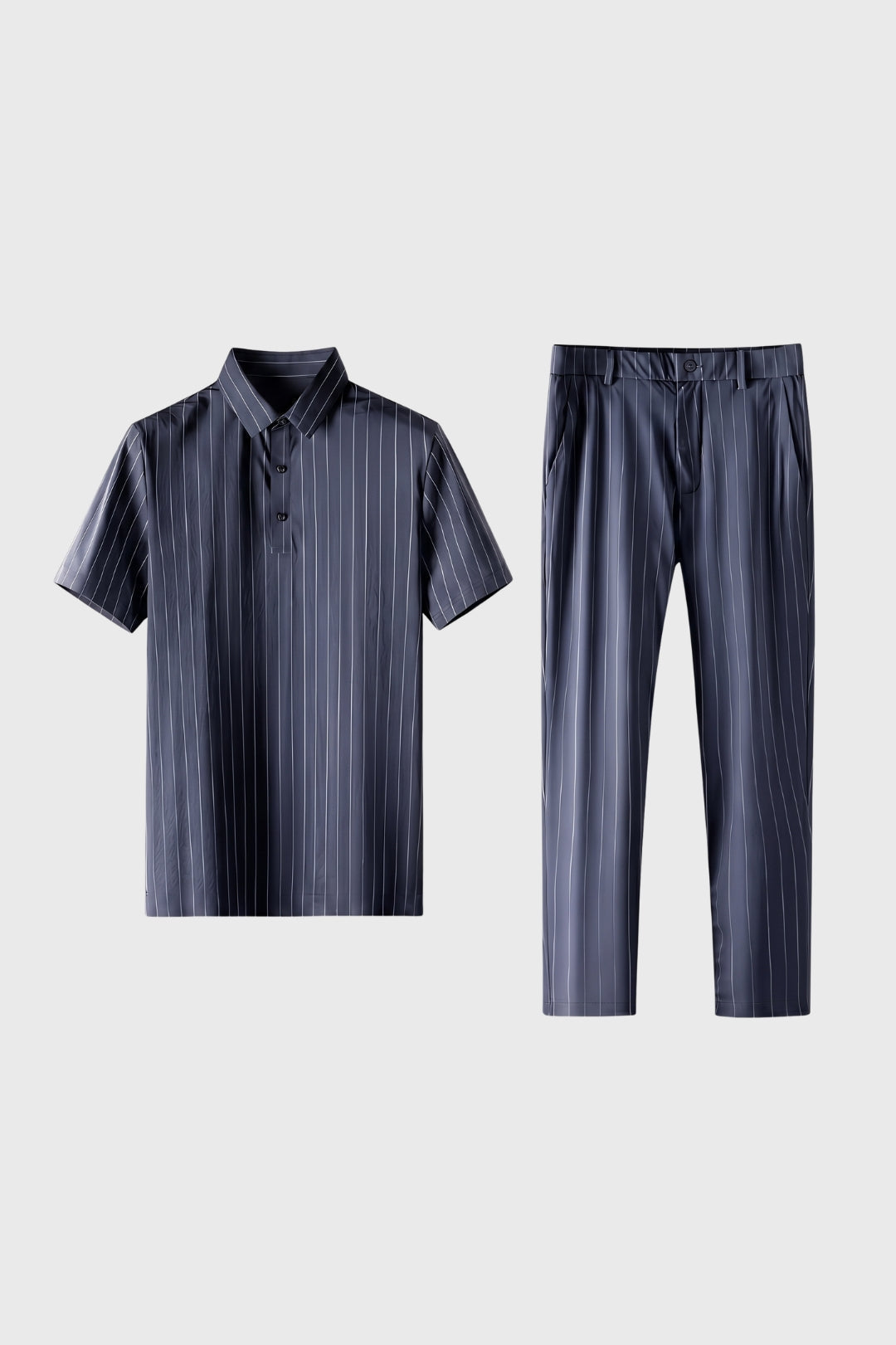Men's Printed Polo and Tailored Pants Two-Piece Set - Navy Blue