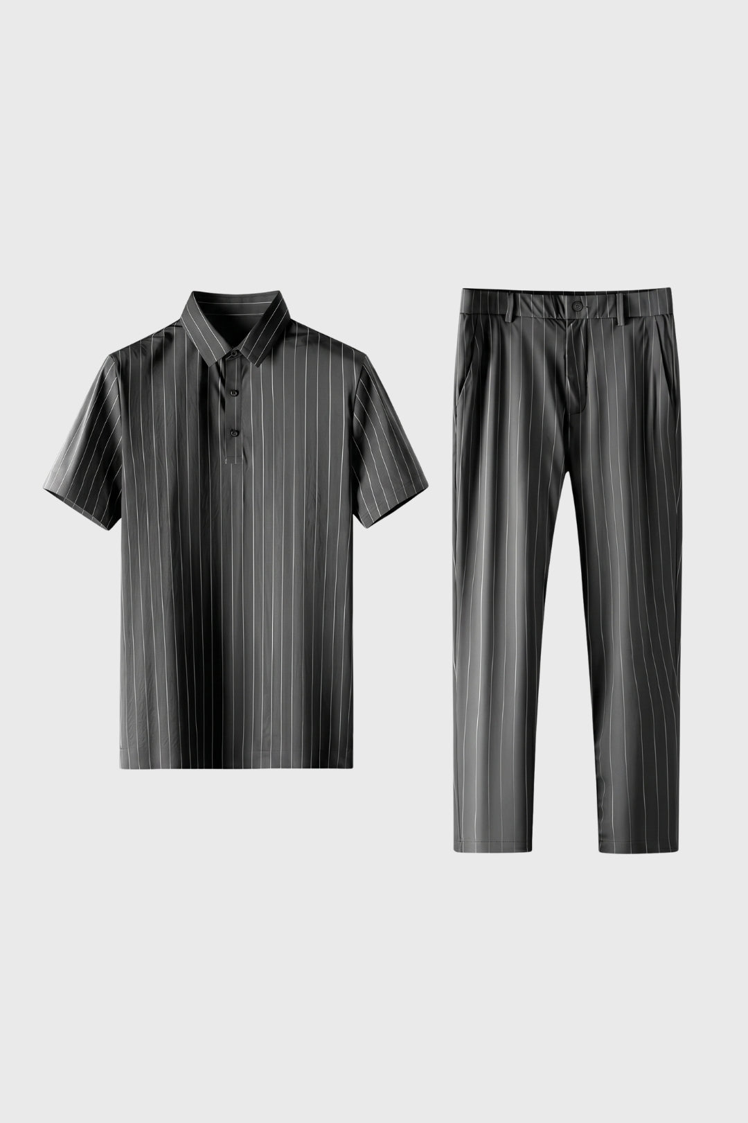 Men's Printed Polo and Tailored Pants Two-Piece Set - Dark Gray