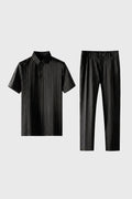 Men's Printed Polo and Tailored Pants Two-Piece Set - Black