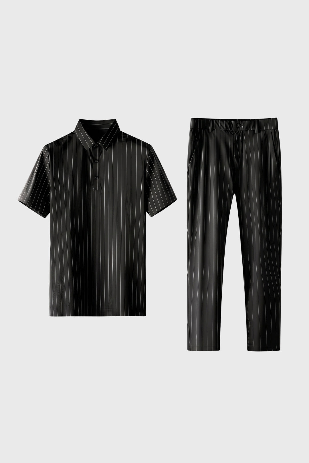 Men's Printed Polo and Tailored Pants Two-Piece Set - Black