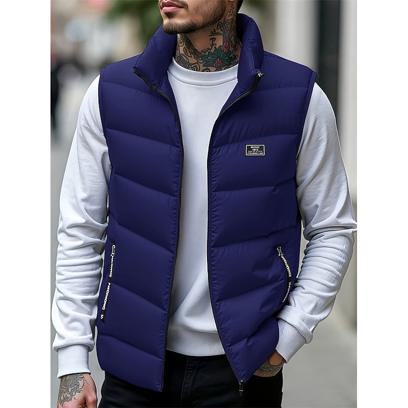 Men's Quilted Puffer Vest with Stand Collar