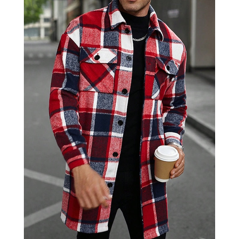 Women's Checked Overshirt Shirt Jacket with Chest Pockets