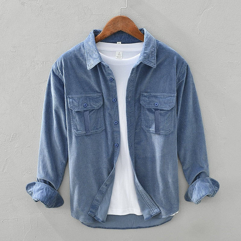 Men's Textured Two-Pocket Button-Up Overshirt