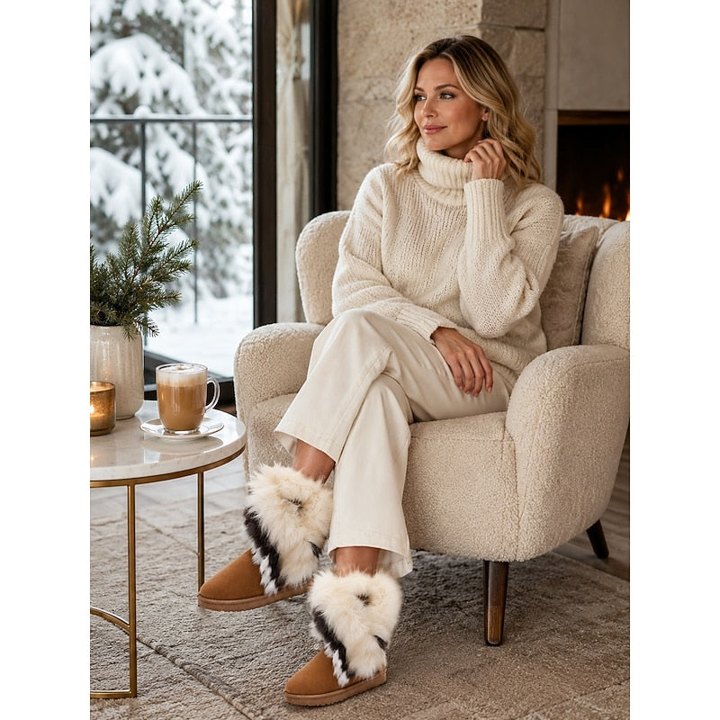 Women's Fluffy-Trim Slip-On Winter Boots