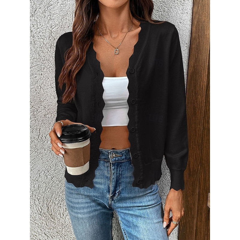 Women's Scalloped-Edge V-Neck Button-Front Cardigan