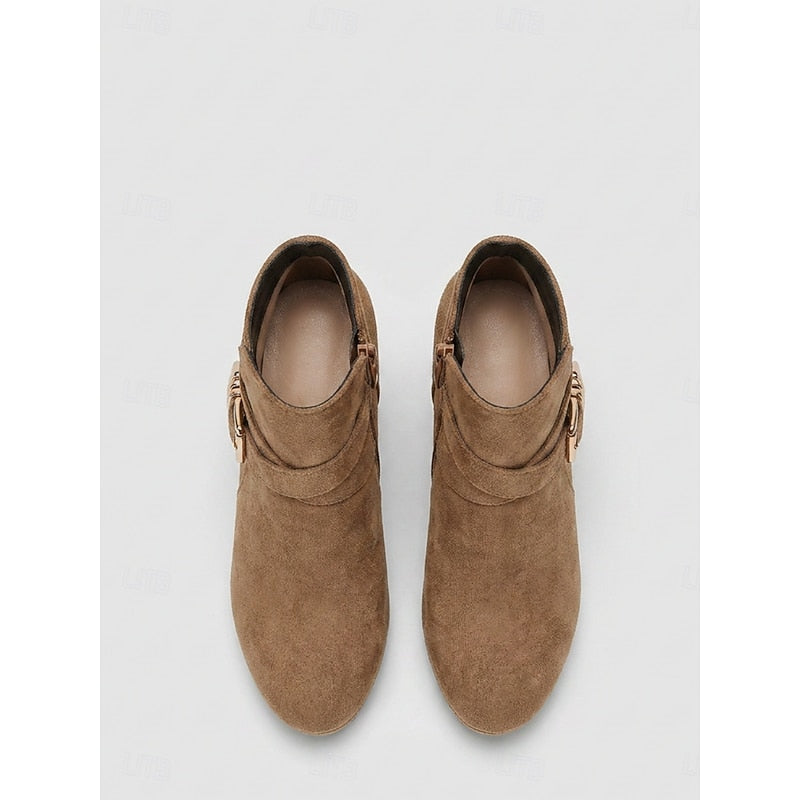 Women's Buckle-Strap Platform Ankle Boots - Almond