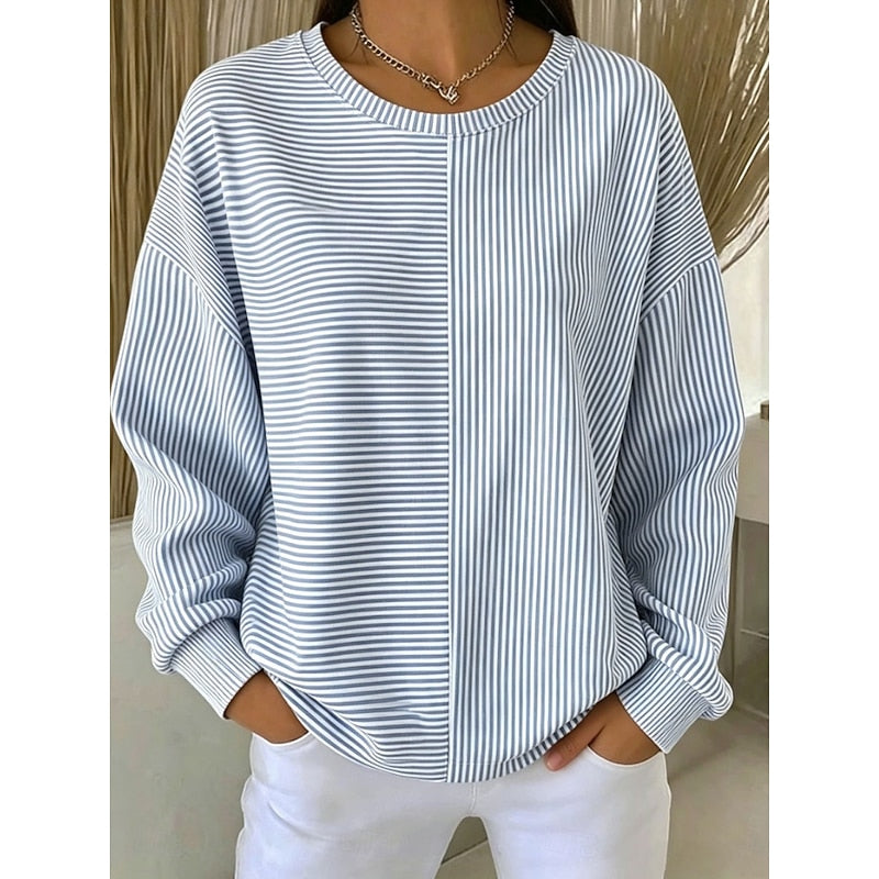 Women's Striped Crew Neck Relaxed Sweatshirt