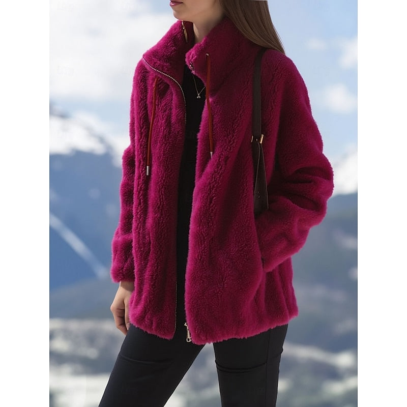 Women's Soft Full-Zip Stand Collar Coat