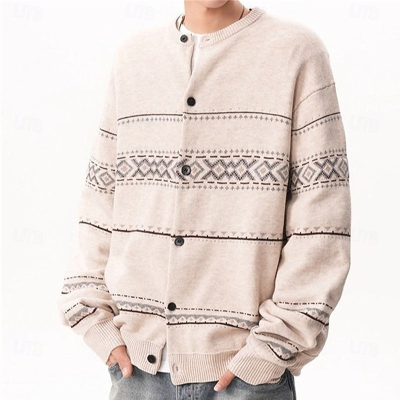 Men's Geometric Pattern Button-Down Holiday Cardigan