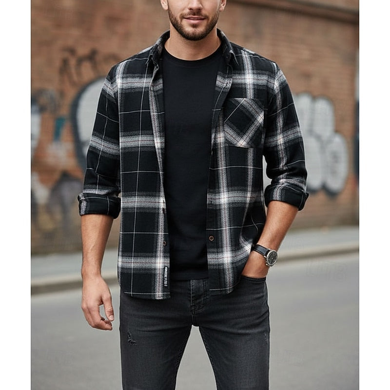 Men's Plaid Check Button-Up Overshirt