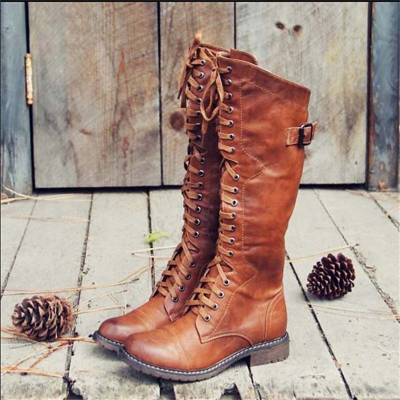 Women's Tall Lace-Up Riding Boots with Side Buckle