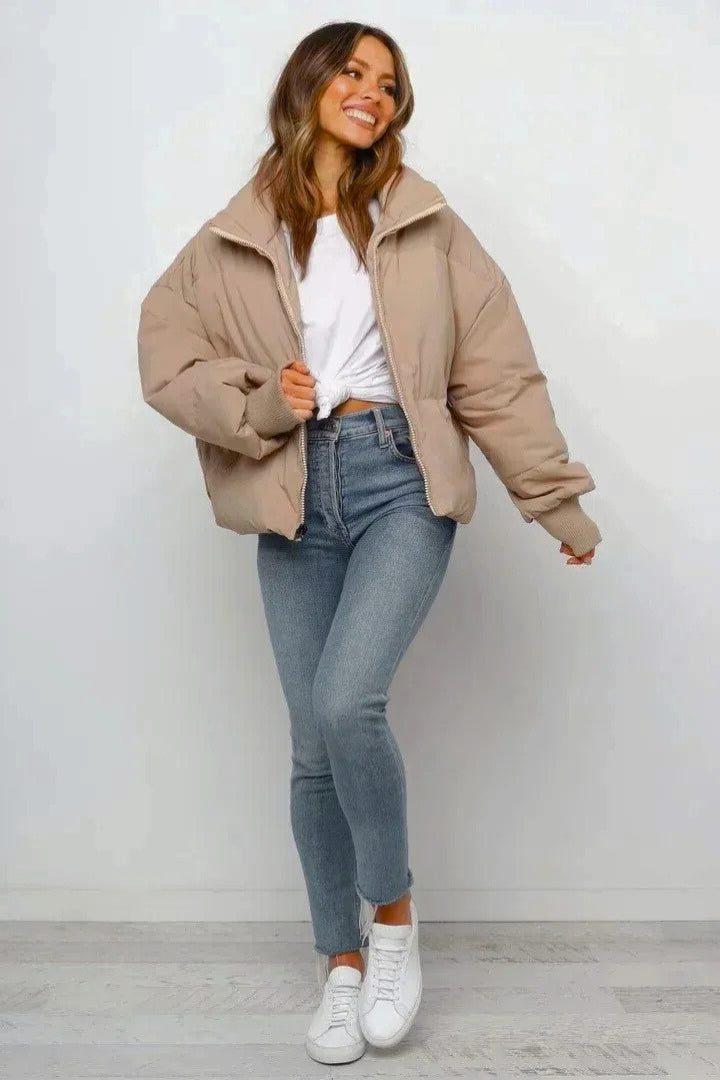 Women's Cropped Zip-Up Puffer Jacket