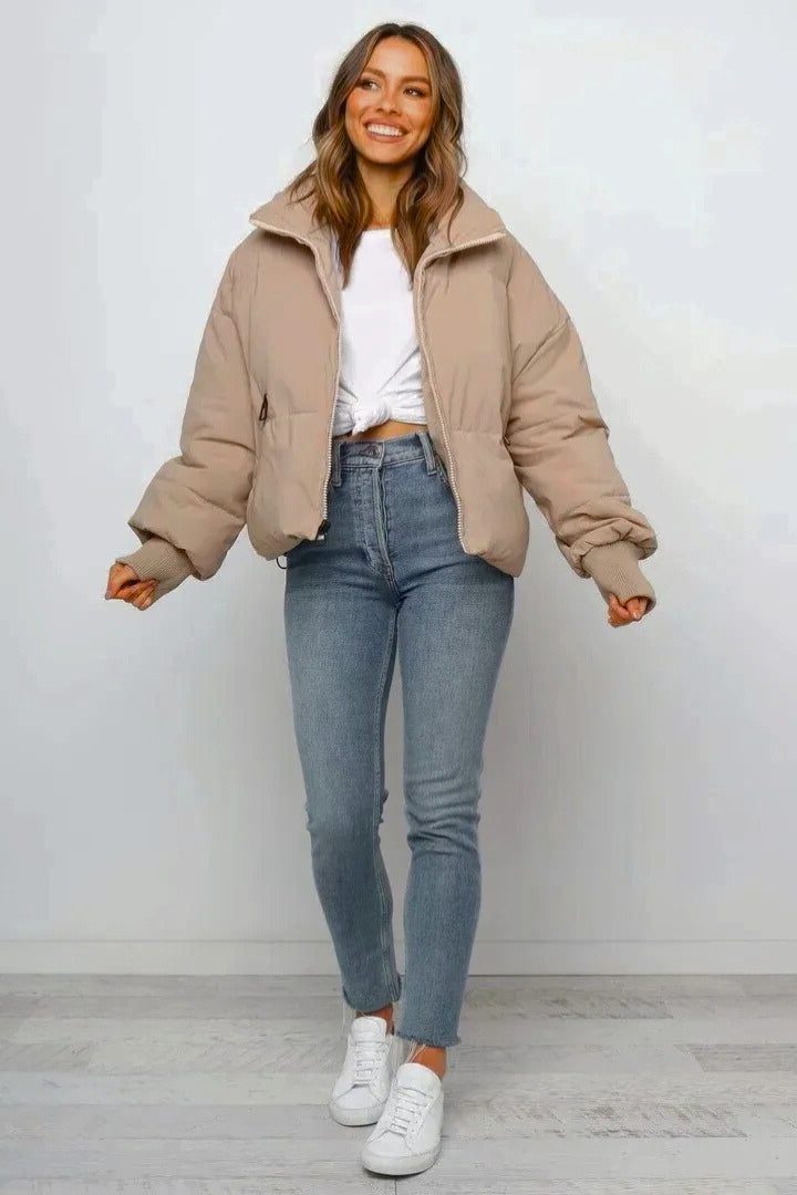 Women's Cropped Zip-Up Puffer Jacket