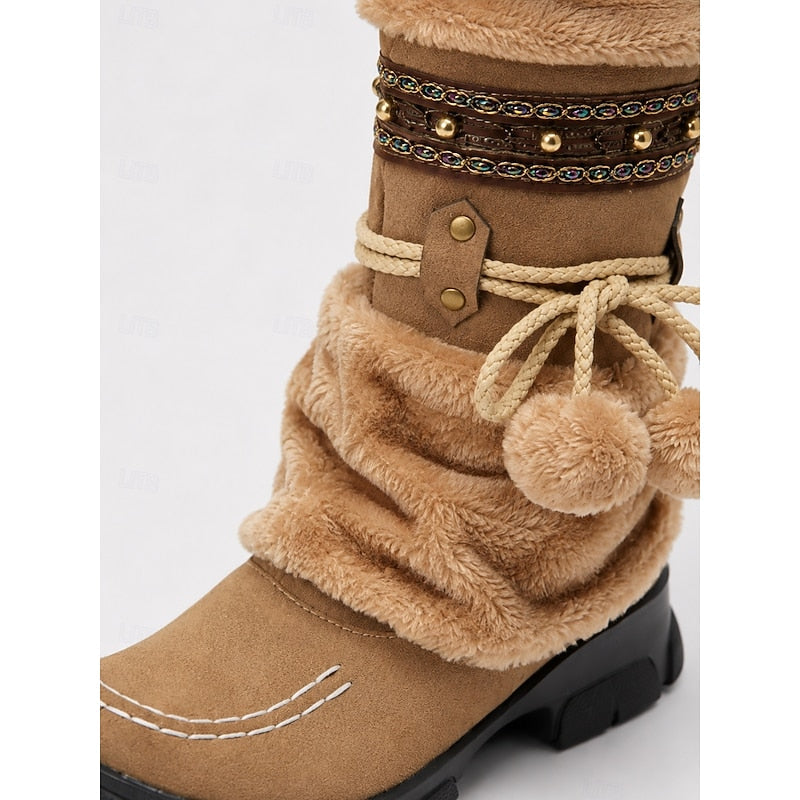 Women's Faux Fur Cuff Boho Winter Boots