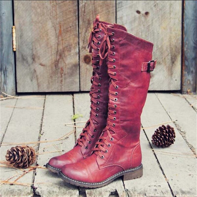 Women's Tall Lace-Up Riding Boots with Side Buckle