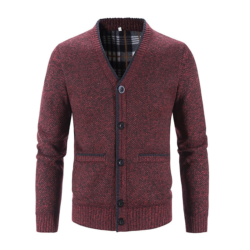 Men's Lined V-Neck Button-Front Cardigan with Pockets
