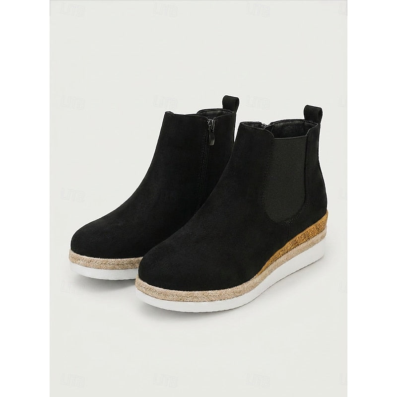 Women's Wedge Chelsea Ankle Boots with Braided Trim