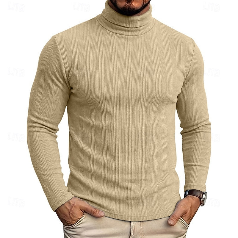 Men's Ribbed Texture Slim Fit Turtleneck Sweater
