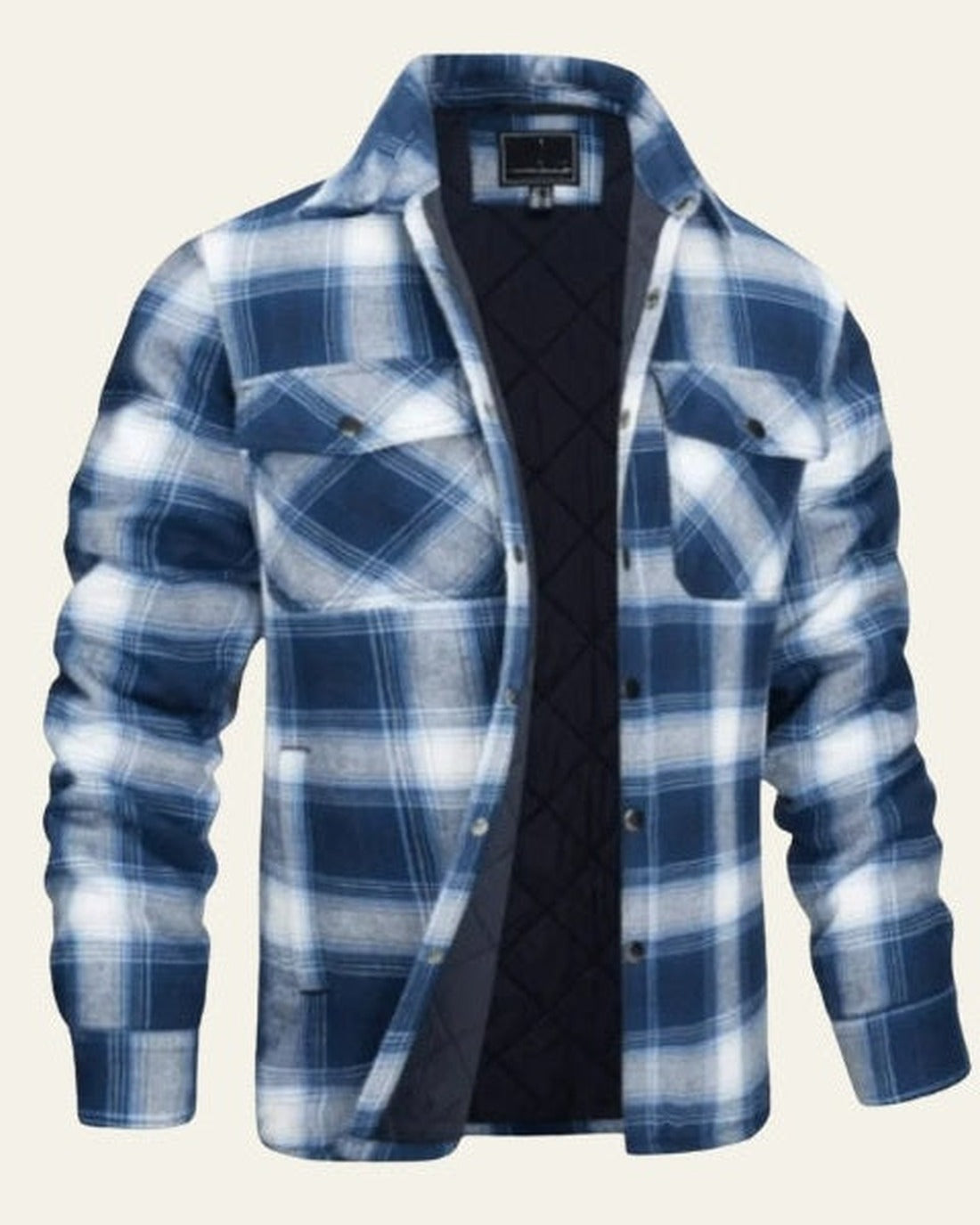 Men's Checked Snap-Front Shirt Jacket - Blue