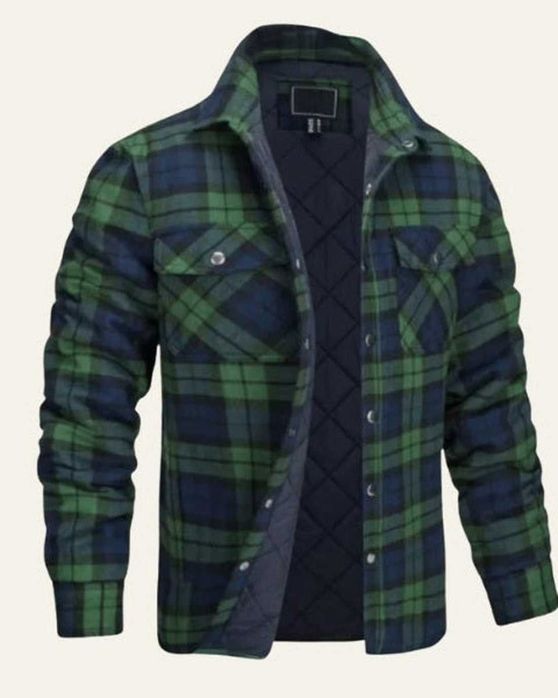 Men's Checked Snap-Front Shirt Jacket - Green