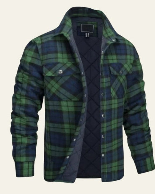 Men's Checked Snap-Front Shirt Jacket - Green