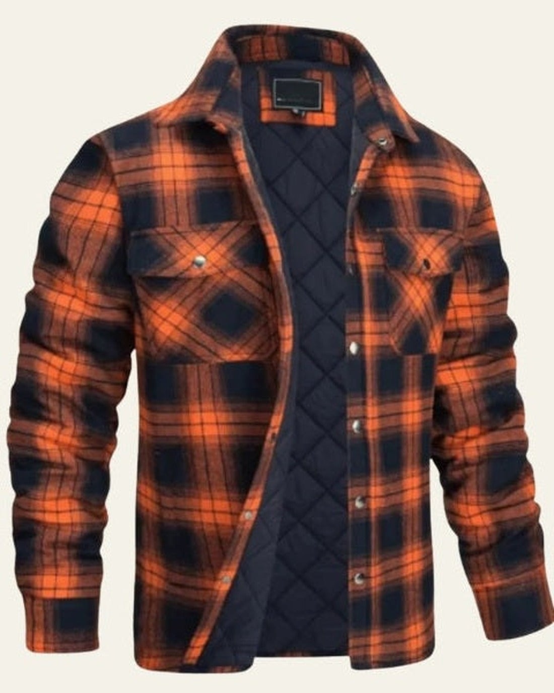Men's Checked Snap-Front Shirt Jacket - Orange